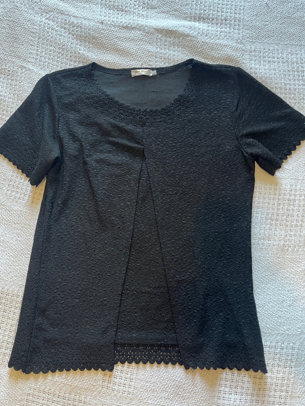 Whimsigoth Short Sleeve Knit Top with Scallop Trim